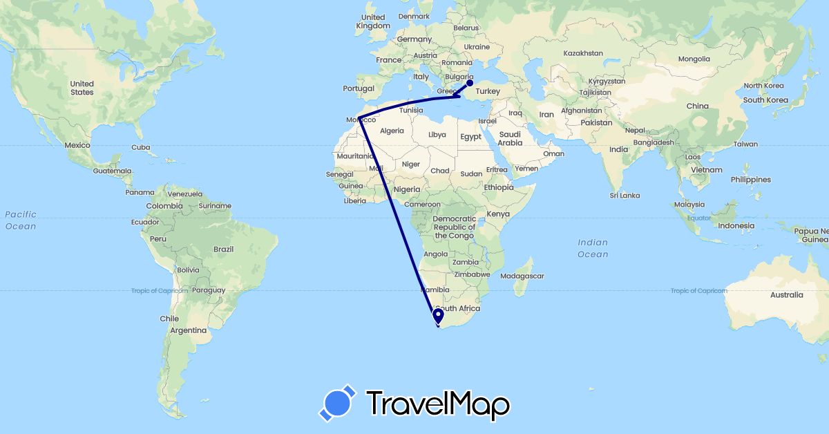 TravelMap itinerary: driving in Greece, Morocco, Turkey, South Africa (Africa, Asia, Europe)